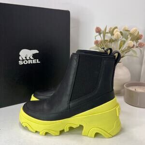 Sorel Brex Chelsea Pull On Leather Waterproof Boot Black/Tippet Women 6.5 NWB